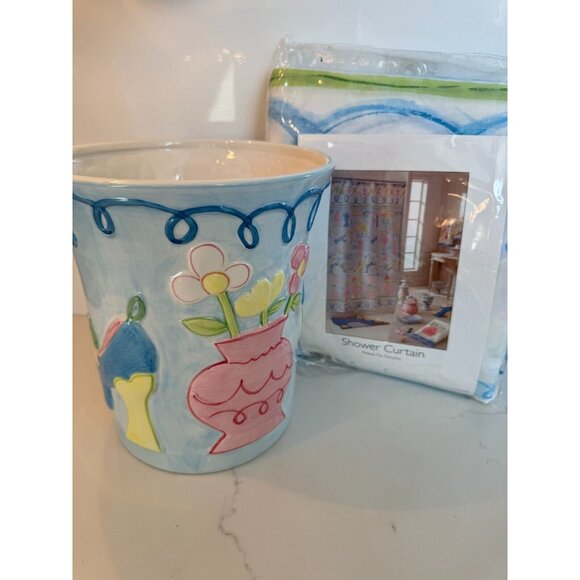 REDUCED NEW GIRL'S Shower Curtain Set - Kids Bath Wastebasket + Curtain + Hooks… - Picture 8 of 15